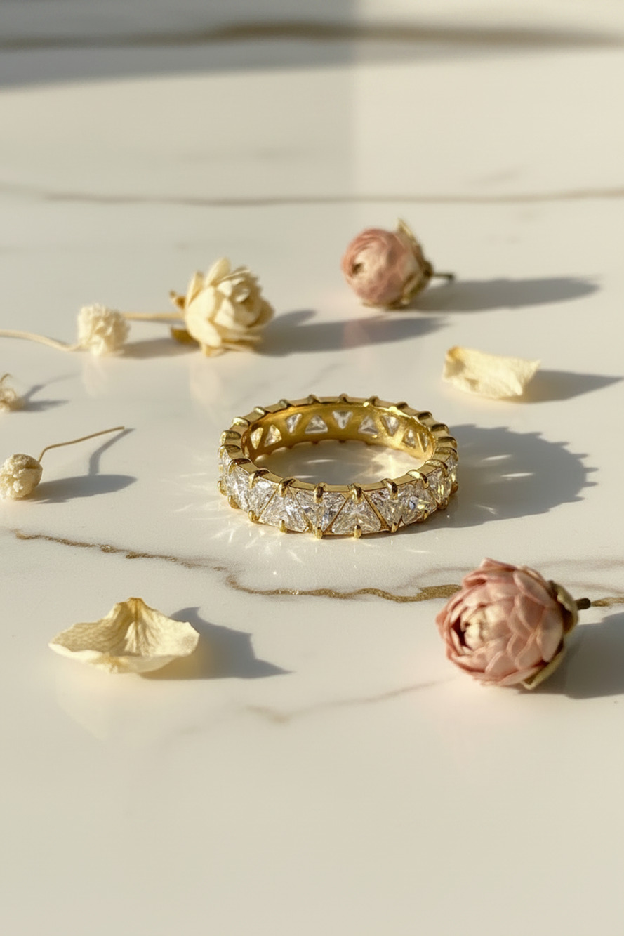 Triangle Zircon Eternity Band Ring — Gold PVD Non Tarnish Waterproof Hypoallerge